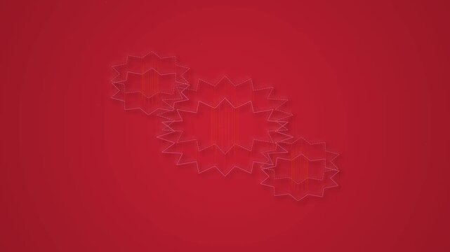 Three Rotating Red Mechanical Gears Moving on a Solid Red Background