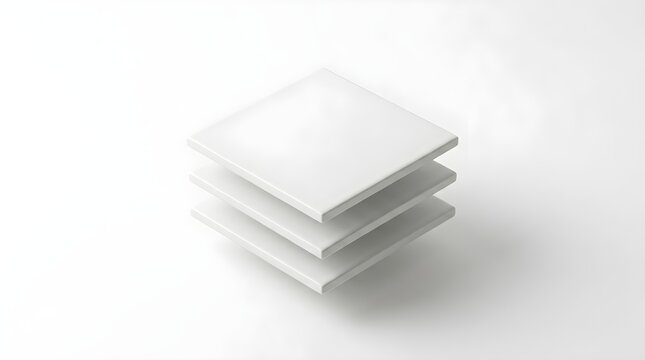 Stacking Three Blank White Square Canvas Tiles on Minimalist Background