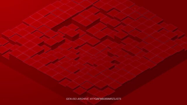 Red isometric cubes moving in a rhythmic wave pattern across grid