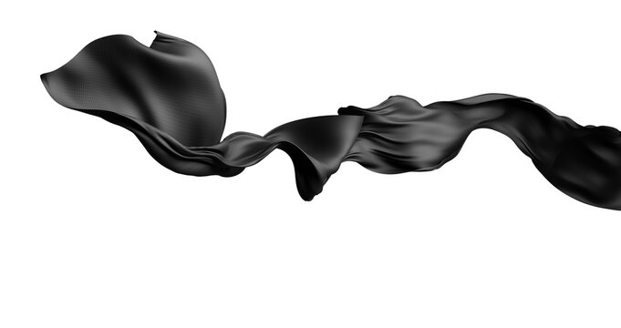 Black fabric flowing in the wind isolated on transparent background design for Black friday banner 3D render