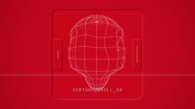 Digital Wireframe Human Skull Scanning in a Red Futuristic Interface