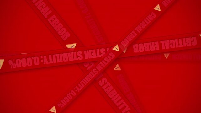 Red Warning Tape with Critical Error Text Moving Across Abstract Background