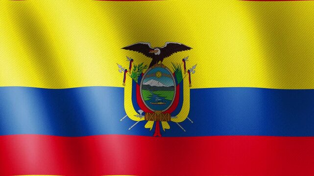 Ecuador flag waving, close-up of Ecuador national flag, animated flag 4k video background
