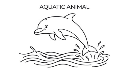 Jumping dolphin aquatic animal coloring page illustration. © rodin