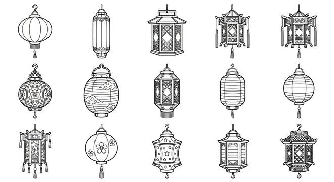 Set of Traditional Asian Lanterns, Vector Illustration