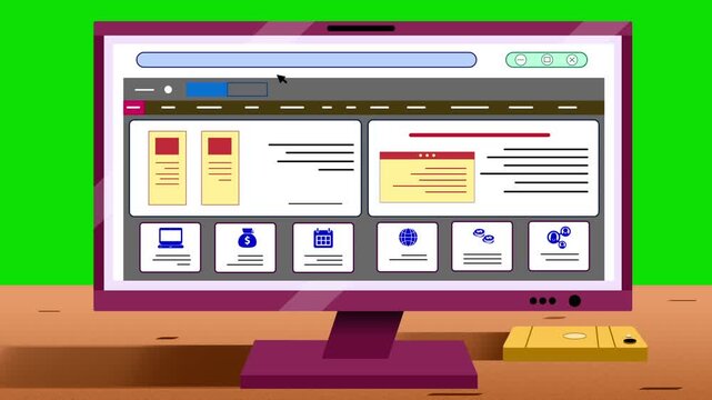 Desktop Computer Monitor Displaying Website Mockup on Green Screen