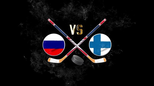 Russia vs Finland Hockey Rivalry with National Flags