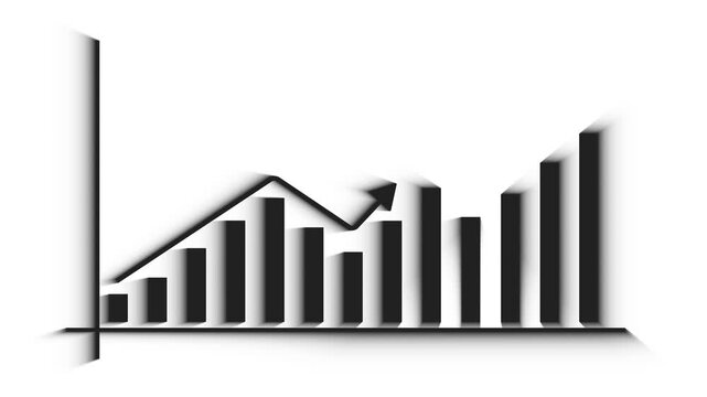 3D Financial Growth Bar Chart Animation with Rising Trend Arrow for Business Success, Stock Market Trading Analytics, Financial Profit Increase, Corporate Data Analysis, and Investment Concept