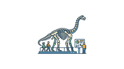 Dinosaur skeleton illustration with people and computer. © apih