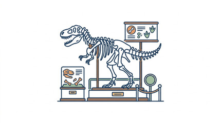 Dinosaur skeleton in a laboratory setting with scientific equipment. © apih
