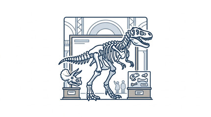 Dinosaur Skeleton in Museum Display with Scientist. © apih