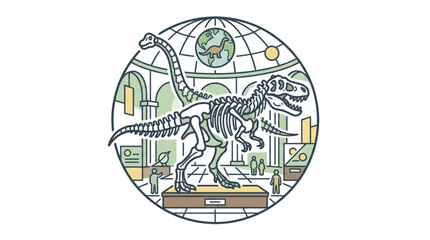 Dinosaur skeleton in museum exhibit illustration. © apih