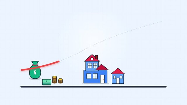 Graphic showing surging property values and real estate investment growth.
