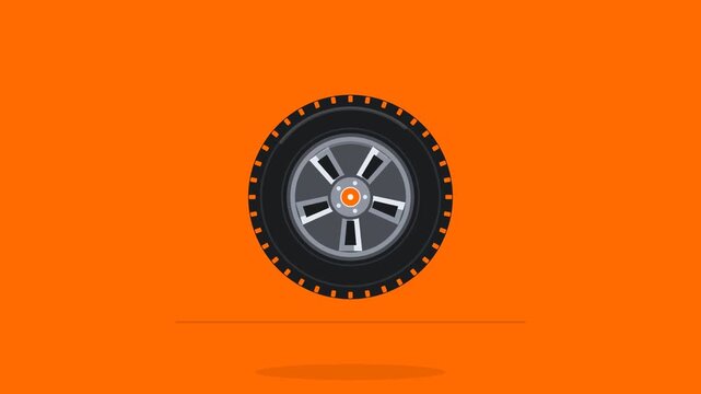 Flat illustration of a car wheel on an orange background