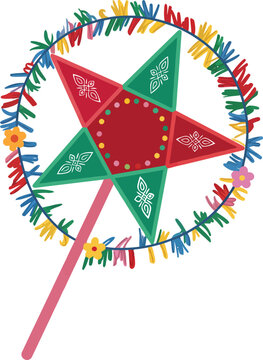 Colorful star shaped Filipino Christmas lantern parol with pink stick