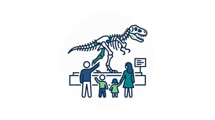 Family admiring dinosaur skeleton exhibit in museum. © Anang