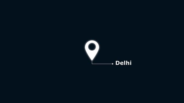 Delhi GPS Map pin Location Animation with Digital Navigation Pointer on transparent background with alpha chanel.Delhi city map with destination location concept animation.