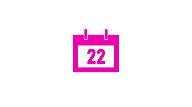 Calendar icon - day 22 animation Luma matte with transparent background 4K appointment, important date, Timetable. time management, organize meeting. Planning strategy. Animated stock video .