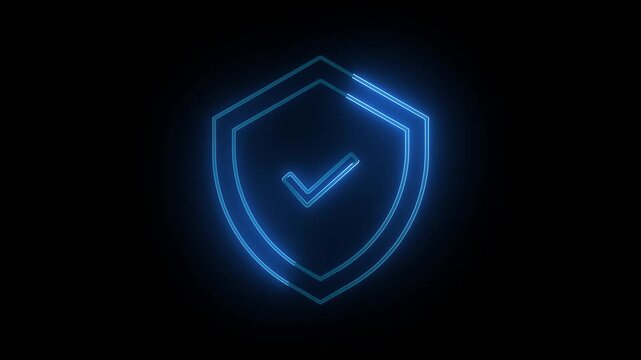 Neon Shield with check mark icon animation on black background