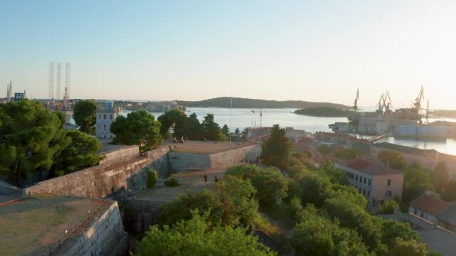 Aerial Drone View of Pula Castle Overlooking the Adriatic Sea