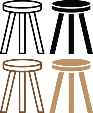 Stool icon. Three-legged round seat furniture symbol. Simple pictogram for seating, kitchen, bar, cafe and interior design service.