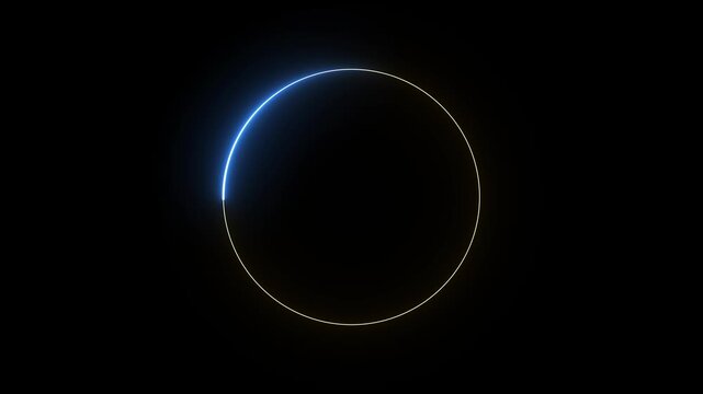 cyan circle glow border, alpha channel, seamless loop, abstract glowing neon line cyan color circular lens animation neon light on black background, vertical design