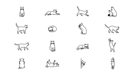 Fototapeta premium Cats in Various Poses and Activities, Minimalist Line Drawings of Feline Illustrations Featuring Cat, Illustration, Pose