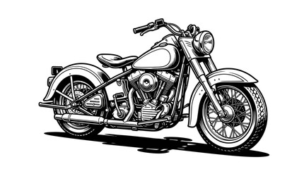 Classic bobber motorcycle ink drawing illustration © Agung