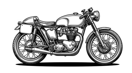 Classic cafe racer motorcycle hand-drawn line art style © Agung