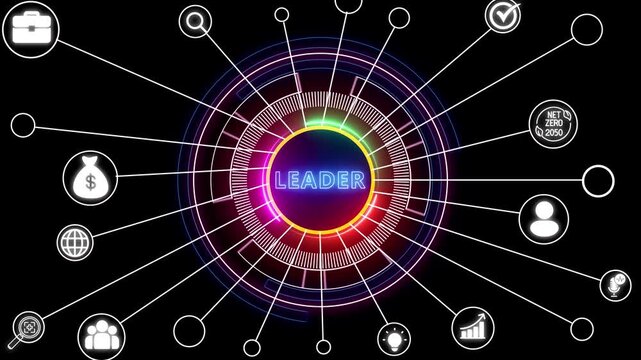 Glowing Successful team leader. Business leadership concepts. A successful team leader is a manager market leader black background