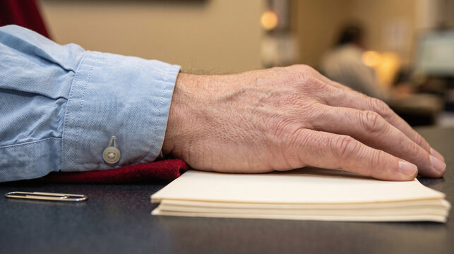 Wrinkled Superhero Sleeve Sprawled Across Office Paper Under Bright Light