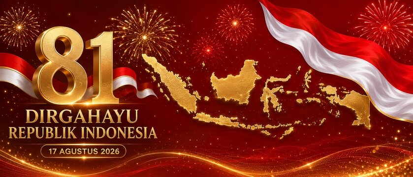 Celebrating 81 years of indonesian independence a festive display for national day with fireworks and the indonesian flag