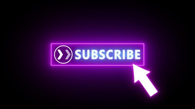 Glowing neon red color white text cursor animation. design is subscribe button vector sign, symbol, pointing towards download button in looping with transparent background.