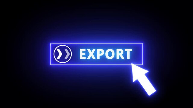 Glowing neon red color white text cursor animation. design is export button vector sign, symbol, pointing towards download button in looping with transparent background.
