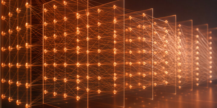 Warm Orange Deep Learning Layers 3D Machine learning neural network