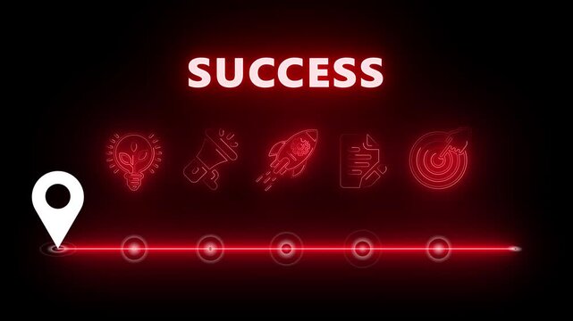 glowing neon success concept with thin line icons on black background. Infographic design. Chart with animated icons. internet and target isolated on transparent background.