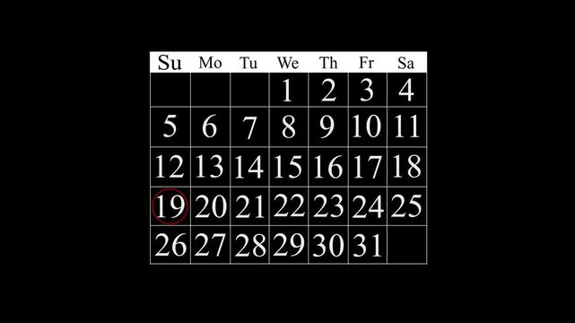 Business manages time for effective work. The 19th day Highlight by a red circle appointment reminders and meeting agenda on the calendar Time management concept 4k video.