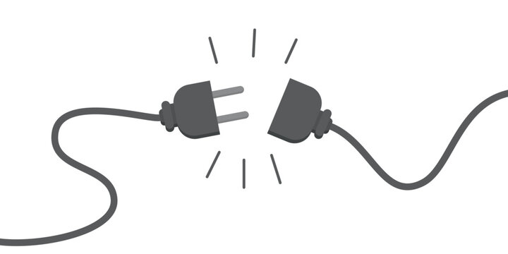 Disconnected electric power plug with cable isolated on white background vector illustration