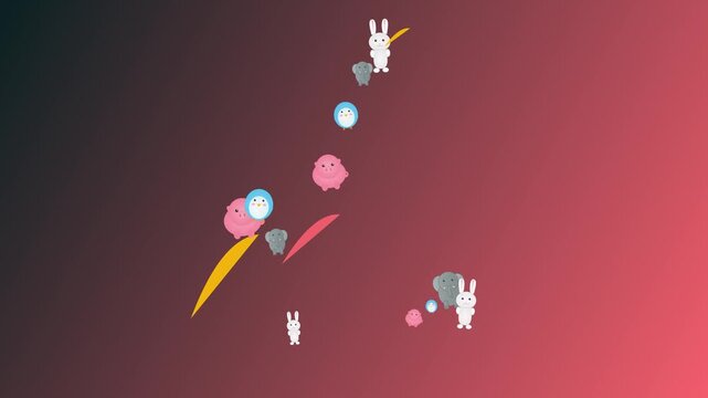 Cute Cartoon Animals Floating on Abstract Shapes against Gradient Background