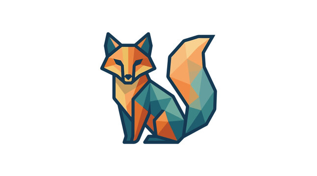 Stylized low poly sitting fox geometric vector art.