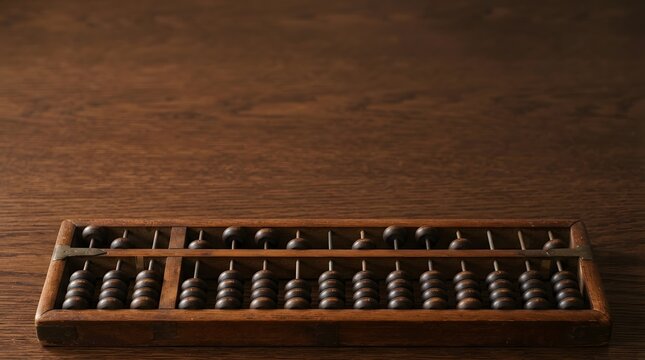 Traditional wooden abacus on a dark wooden surface.