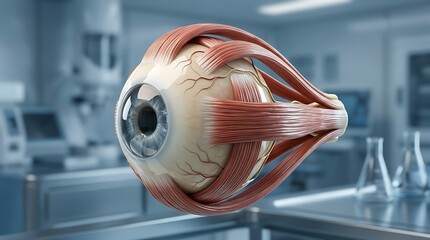 Human eye anatomy showing extraocular muscles in medical laboratory © weko