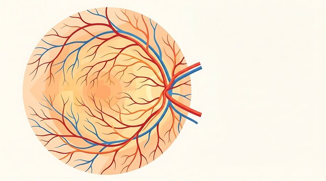 Human eye retina anatomy with intricate blood vessels