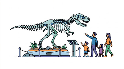 Family admiring dinosaur skeleton exhibit in museum. © Revan