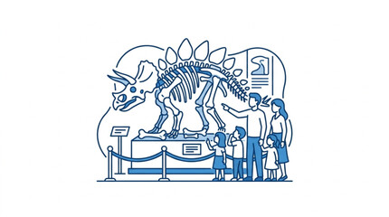 Family admiring dinosaur skeleton exhibit in museum. © Revan