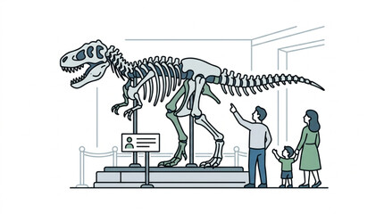Family admiring dinosaur skeleton exhibit in museum. © Revan