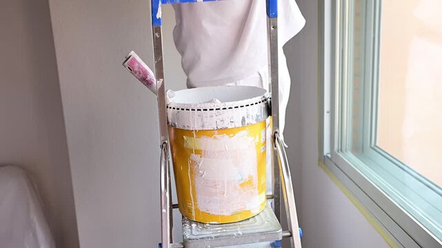 Professional painter renovating the walls of a room