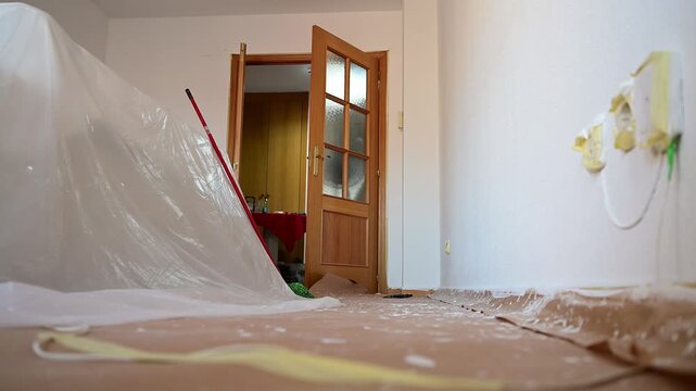 Low angle shot of empty room during home renovation