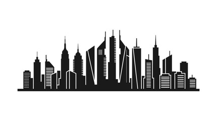 Fototapeta premium Modern skyscraper skyline silhouette on white backdrop.