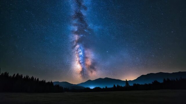 Majestic Milky Way Galaxy and Full Moon Shining in Cosmic Sky Scene 4K
